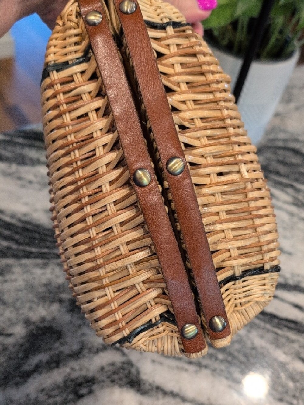 Patricia Nash Woven Rattan Tote with Brown Leather Trim - Picture 6 of 8